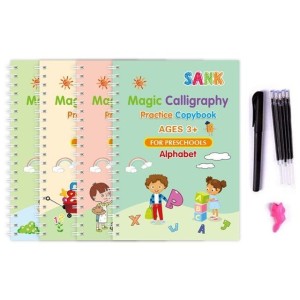 Magic Practice Copybook(4 BOOKS+5 INK REFILL) , Magic Book For Montessori Children Tracing Handwriting | First Learning Books For Kids | Preschool